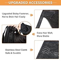 Vista 29 de WIGNEE Extensión de cola de caballo larga rizada recta y envolvente, extensión de cola de caballo Yaki negro natural para mujeres negras, Marrón