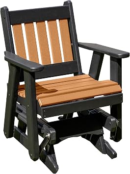 Ecommersify Amish Mission-Style Glider Chair - 2FT Cedar on Black - Recycled HDPE Poly Lumber - Made in USA - Stainless Steel Outdoor Furniture - 500 lb Capacity with Cup Holders