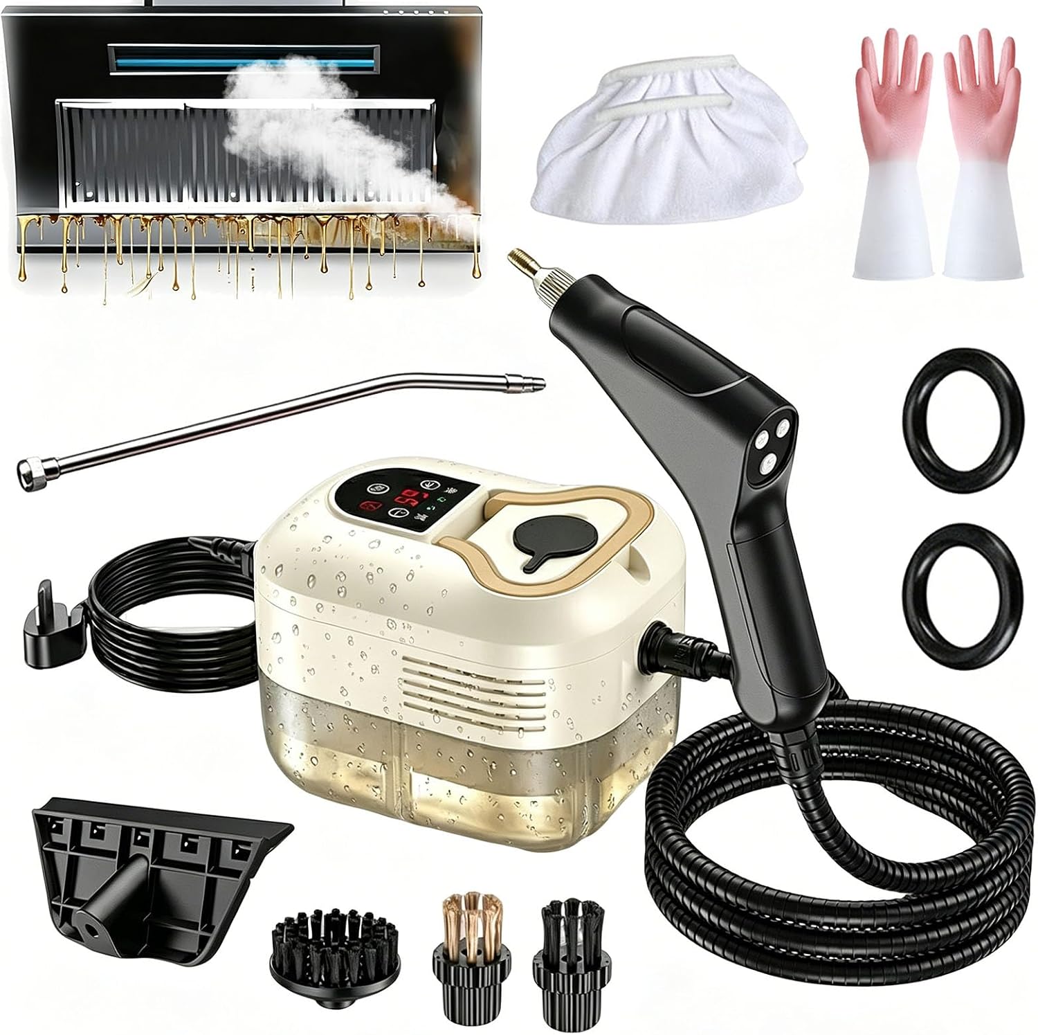 2500w Handheld High-Temperature Pressurized Steam Cleaner, 2026 Upgraded Portable High Pressure Steam Cleaner, 2500watt Handheld Steam Cleaner for Kitchen, Bathroom, Furniture, Car (Upgraded-White)