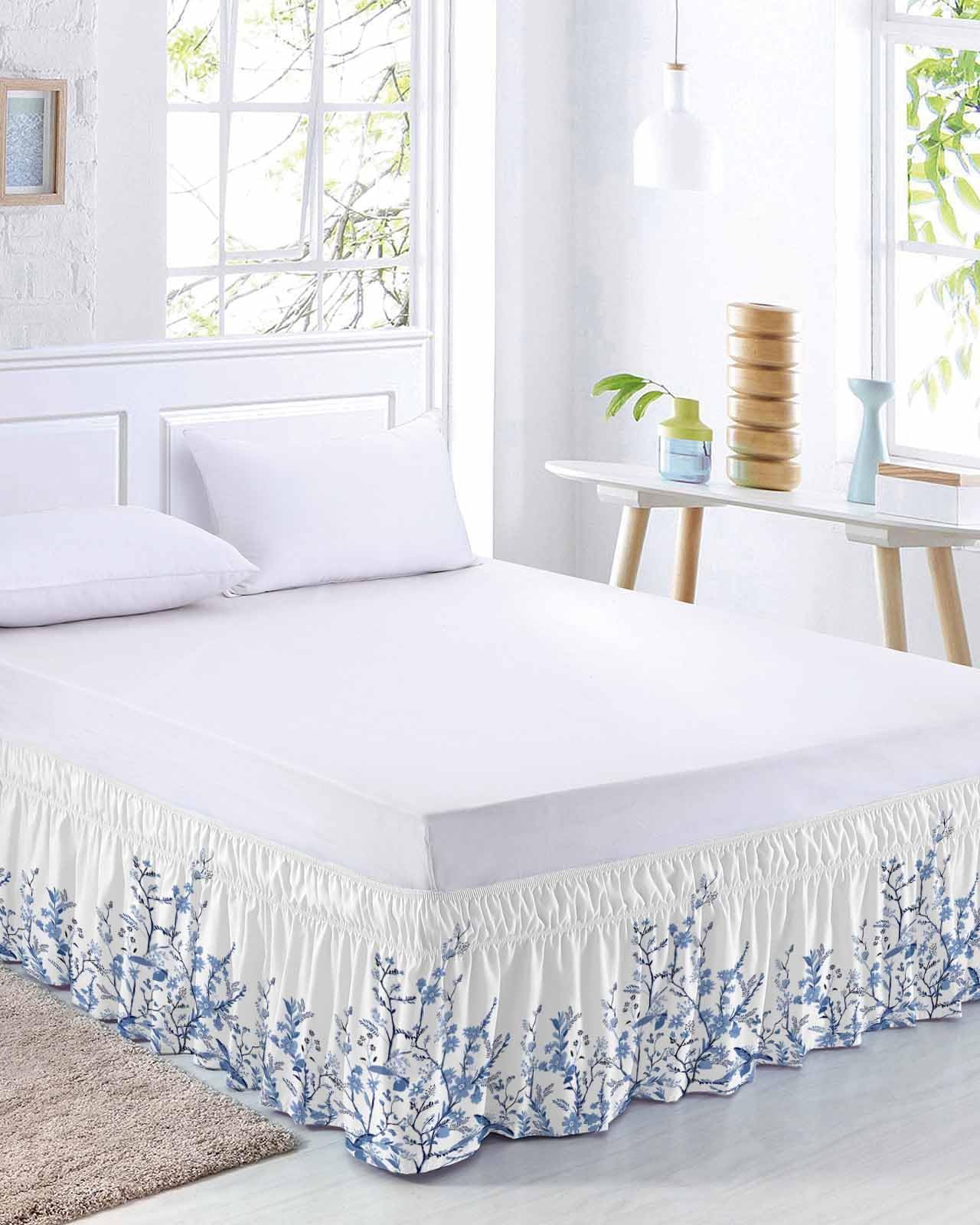 Blue Wildflower Bed Skirt King Size 16 Inch Drop