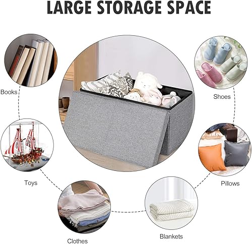 Miniatura 18 de GORELAX Otomana plegable de almacenamiento con tapa abatible, banco de pie de cama, banco de zapatos de tela con asiento acolchado, taburete