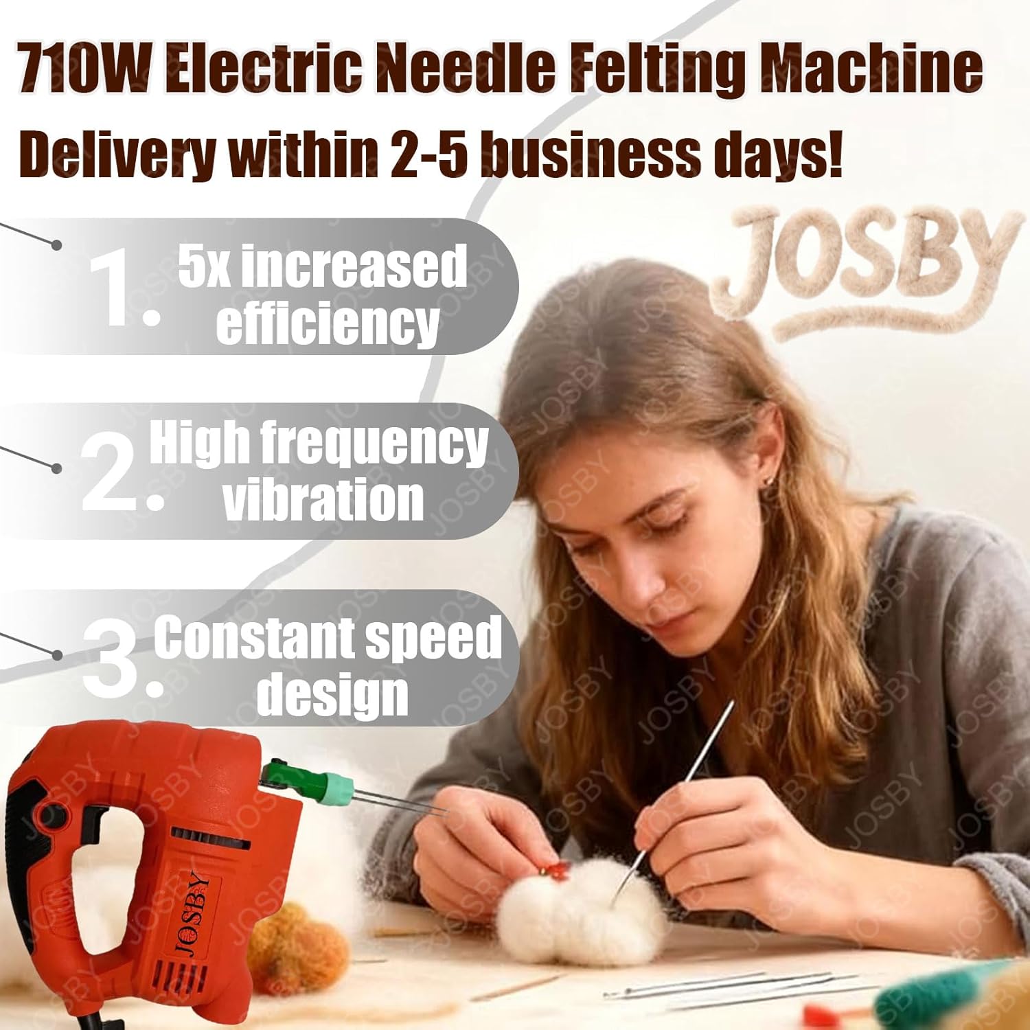 Professional Electric Needle Felting Machine, 1-7 Needle Wool Felt Poking Tool, 6-Speed Adjustable, Replaceable Nozzles, Wool Felt Craft Kit, for Craft Workshops, DIY Home Decor, Felt Toy Making