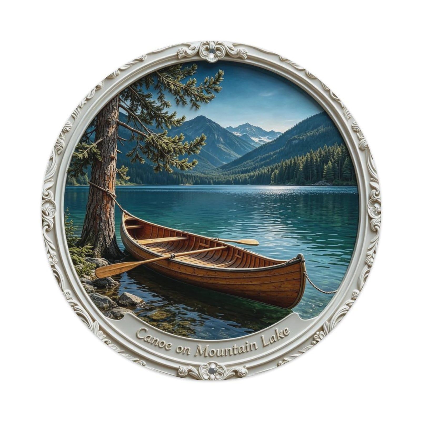 Canoe on Mountain Lake Metal Tin Sign Plaque
