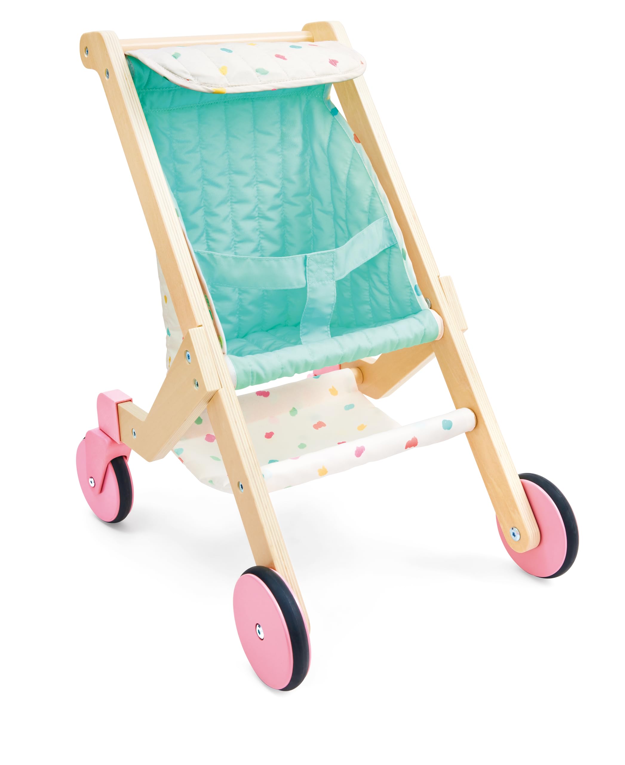 Hape Passeggino per bambole "Sweet Walks" in legno – Passeggino per bambole – Robusto carrello scorrevole con rivestimento in tessuto – Carrello giocattolo per bambole e orsacchiotti – per bambini dai