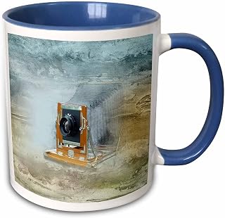 3dRose Image of Painting Of An Antique Camera On Blue And Beige 15oz Two-Tone Blue Mug