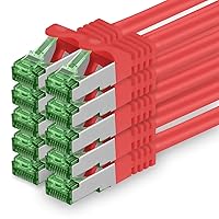 1aTTack.de Cat.7 Cavo di Rete 0,5m - Rosso - 10 Pezzi - Ethernet LAN Cat.7 SFTP Spina