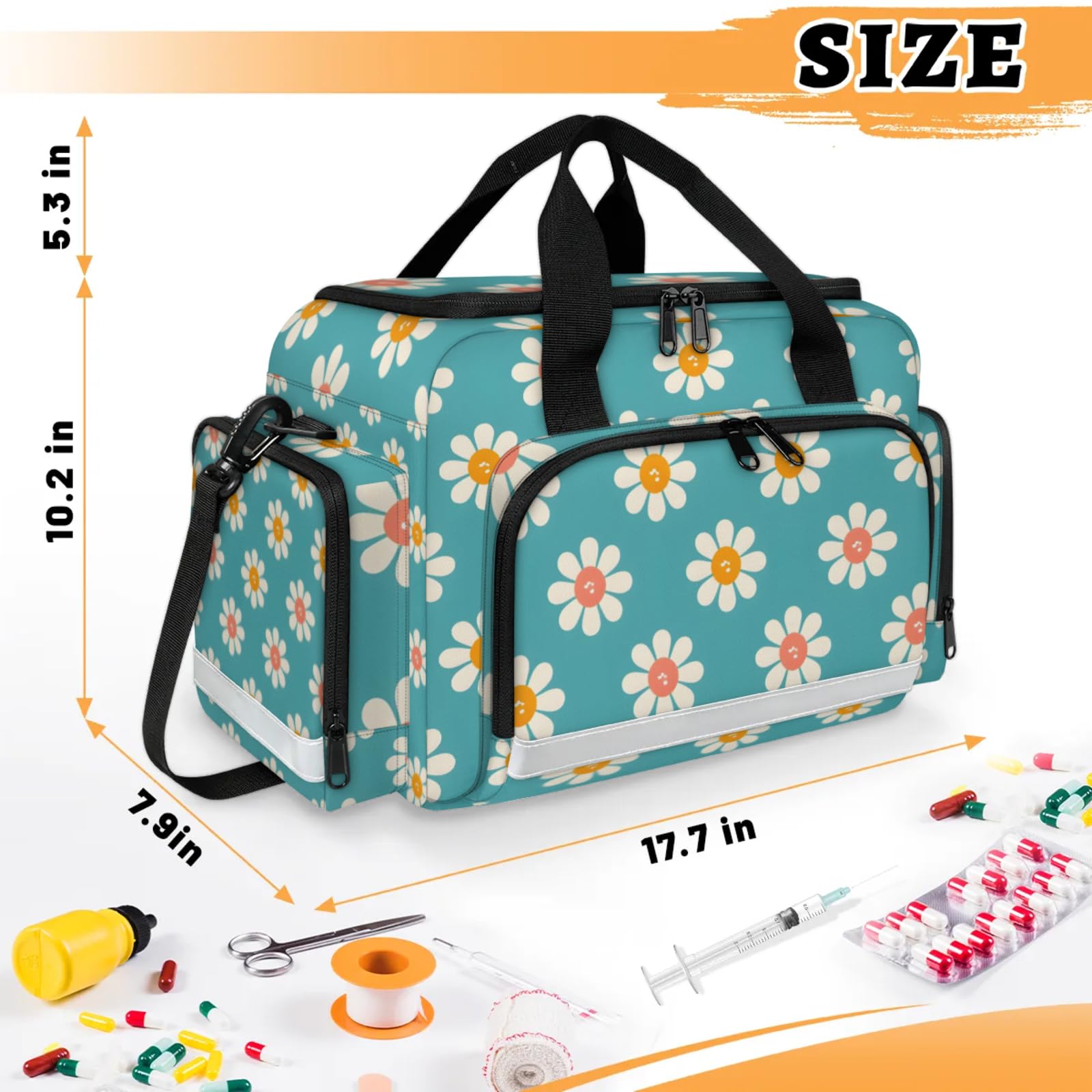 GzLeyigou First Aid Bags Empty, Cartoon Flower Emergency Bag First Aid Kit Multiple Compartment Kit Carrier On Call Trauma Bag For Paramedics Emergency Medical Supplies Kit