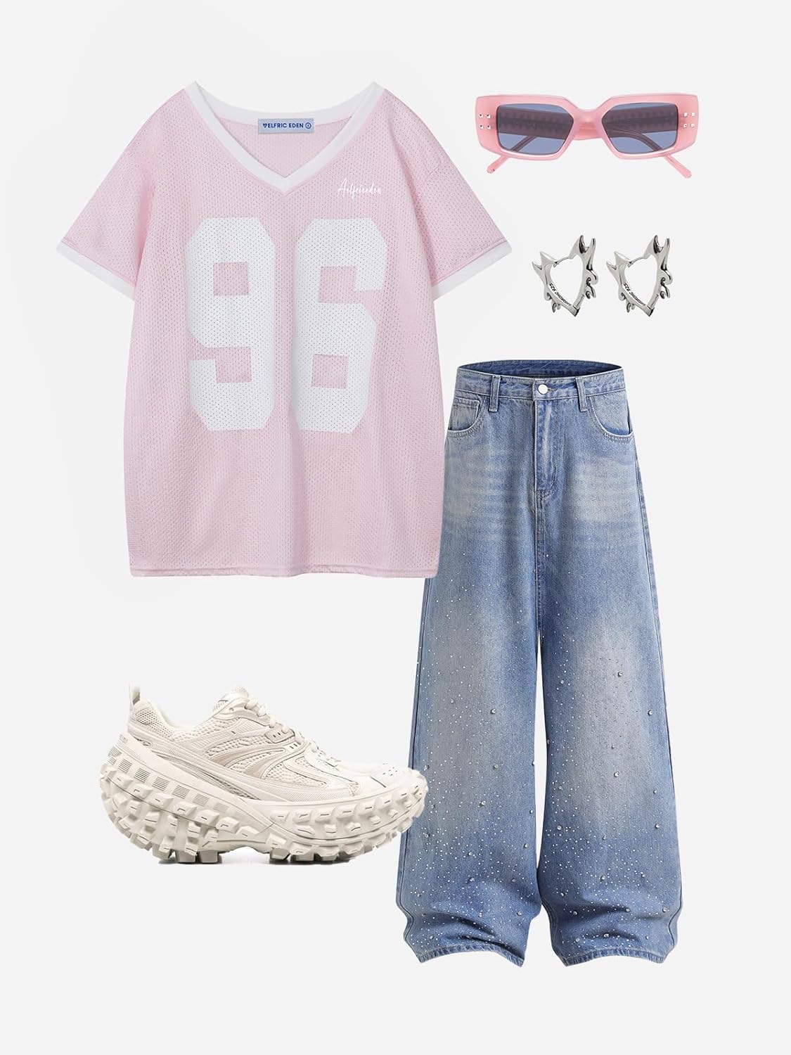 Aelfric Eden Womens Jersey Tshirts Letter Printed Tees V Neck Mesh Short Sleeve 2025 Y2k Summer Casual Tops Clothes - Image 6