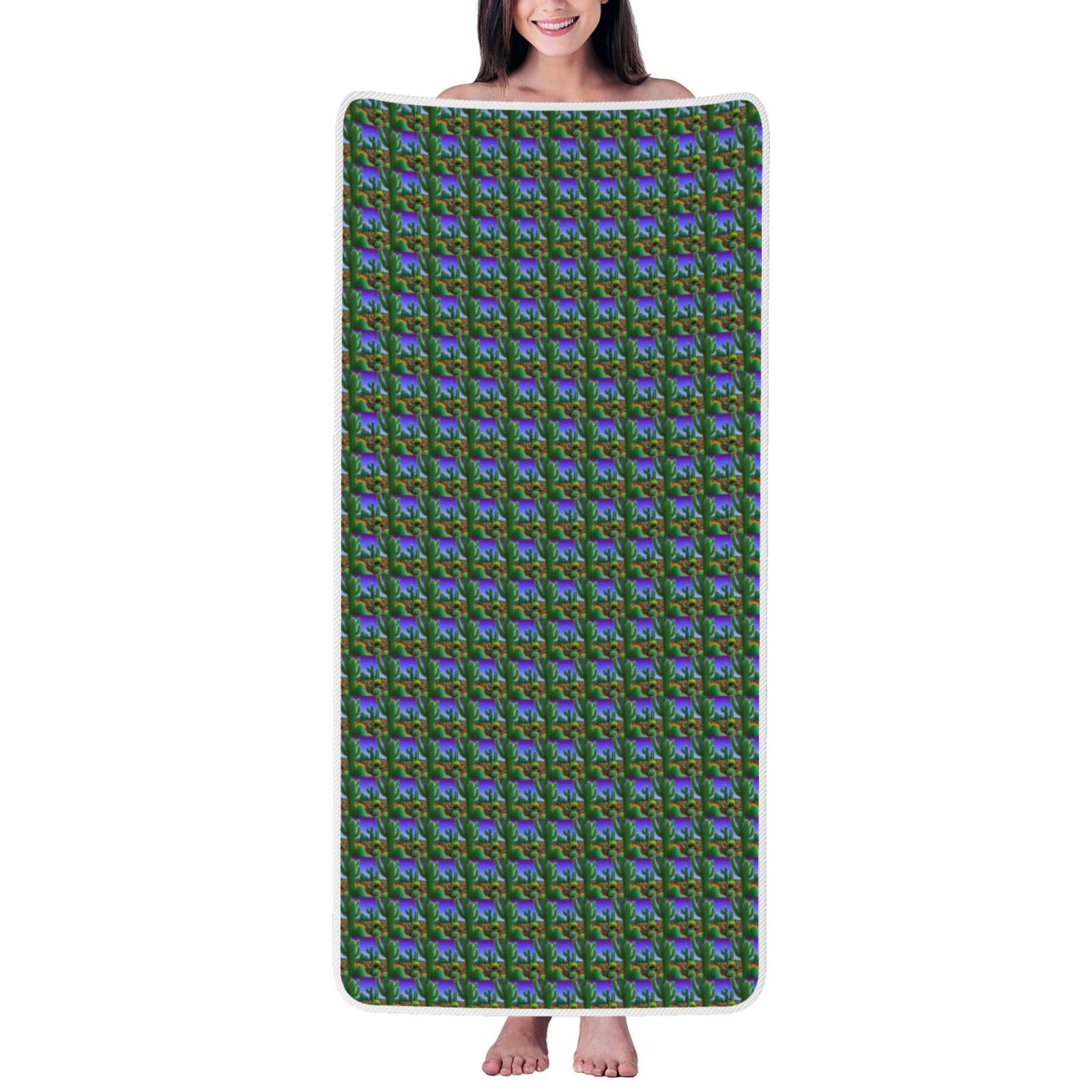 Serviette de bain velours corail premium au design cactus élégant et doux