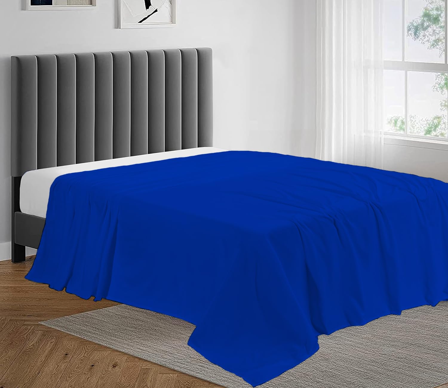 100% Egyptian Cotton Flat Sheet Super Soft 200 Thread Count Single, Double, King, Super King Flat Bed Top Sheets (Royal Blue, Single)