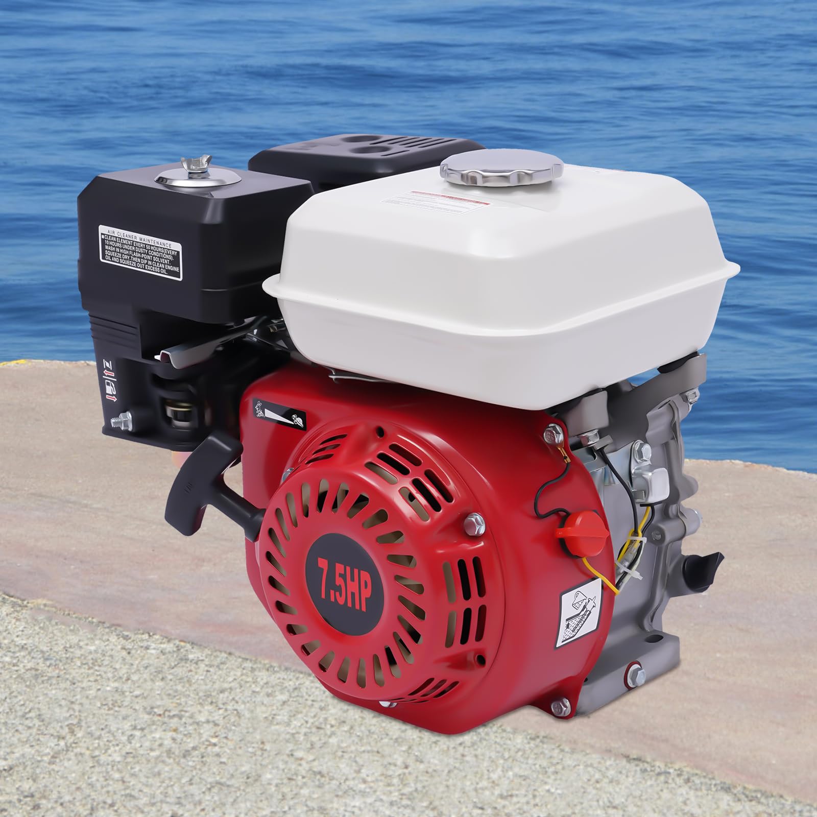 Motor de gasolina de 4 tiempos de 7,5 CV, motor de estacionamiento OHV, motor de kart, motor refrigerado por aire, accionamiento de un solo cilindro, protección contra la falta de aceite, 5100 W,