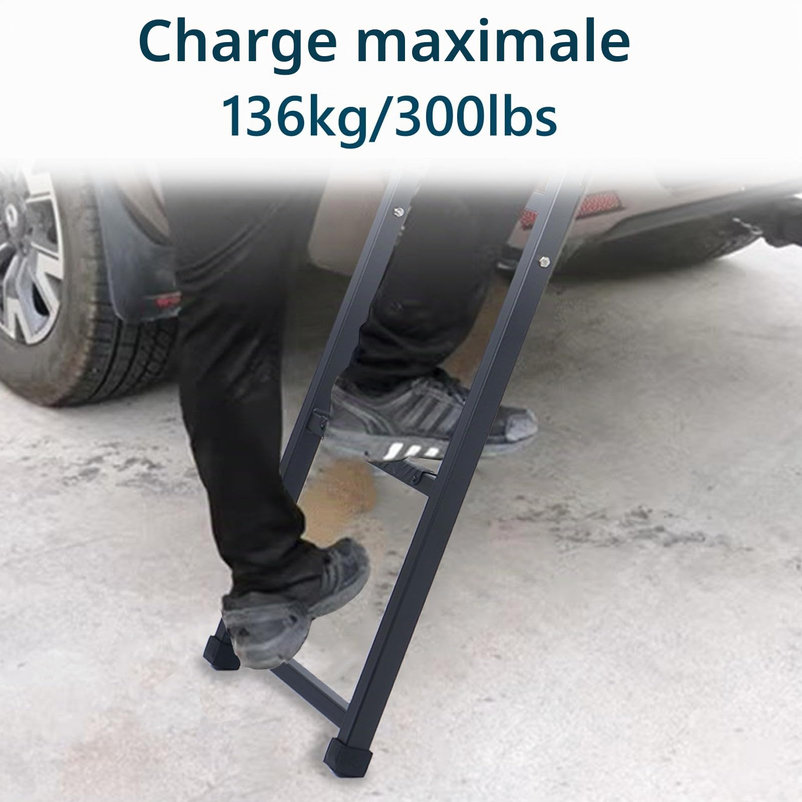 aleawol Échelle de hayon pour pickup truck, extension pliable | Escabeau de hayon avec ruban adhésif et vis autotaraudeuses en acier inoxydable pour la plupart des pickups et camions