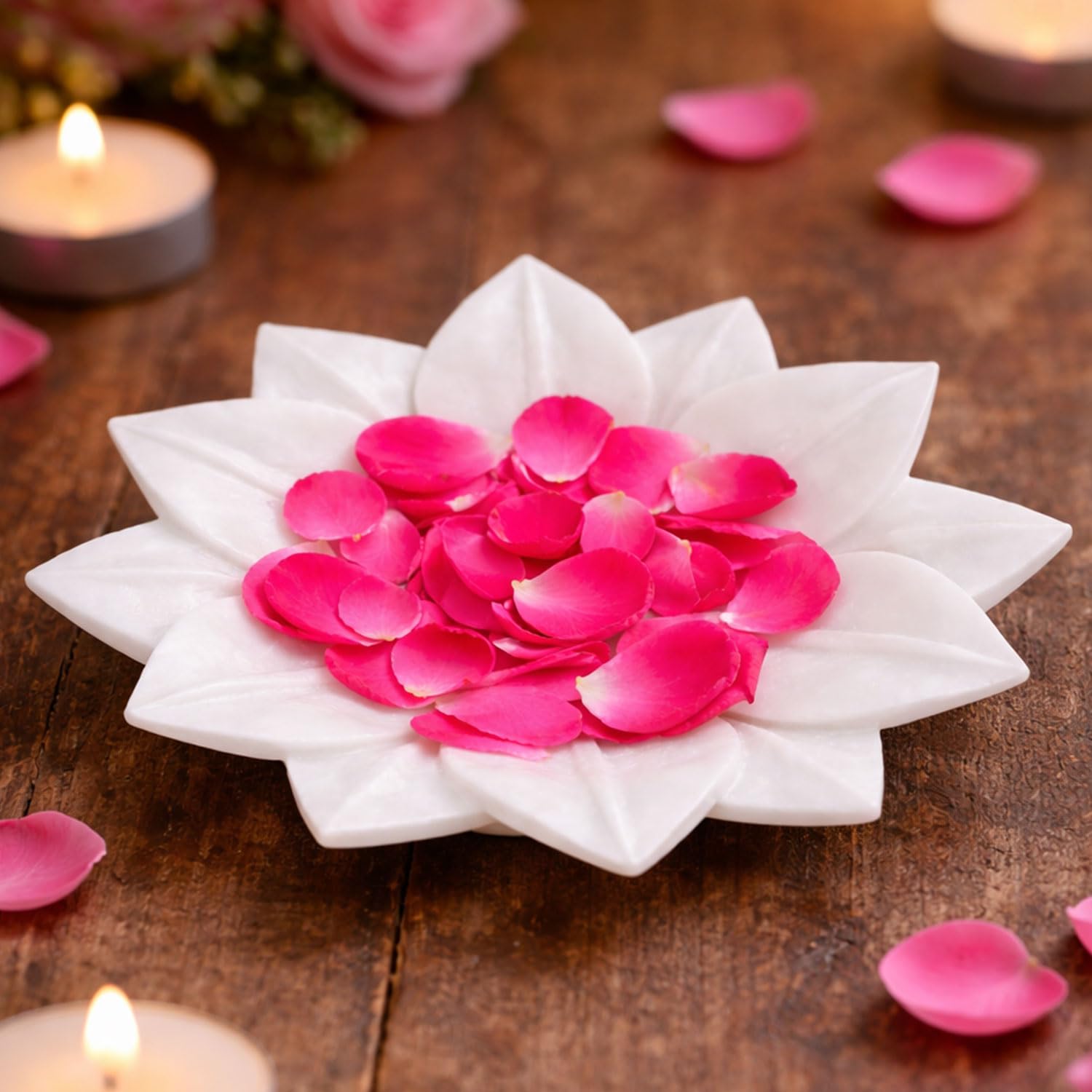 MM HANDICRAFT Marble Bowl Lotus Shape for Home Decor | White Marble Flower Bowl Decorative Plate Set of 1 | Marble Urli Dish Pooja Plate Centerpiece for Living Room (Size-6 Inch)-picture-12
