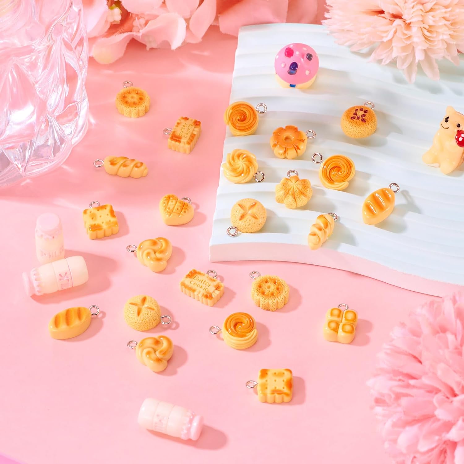 Beadthoven 42Pcs 14 Styles Simulation Bread Charms Mini Cookie Biscuit Resin Pendants Cute Heart Flower Shaped Bread Dangle Charms Tiny Dessert Food Pendants for Jewelry Making DIY Earrings Necklace - Image 6