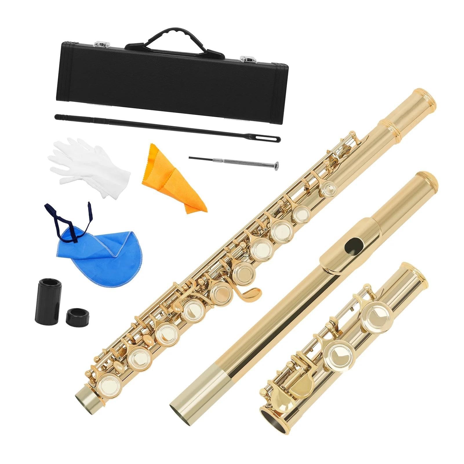 Professionnel Flûte Traversière Flûte De Concert En Cupronickel Plaqué Nickel, 16 Trous, Clé C, Avec Étui À Gants En Tissu