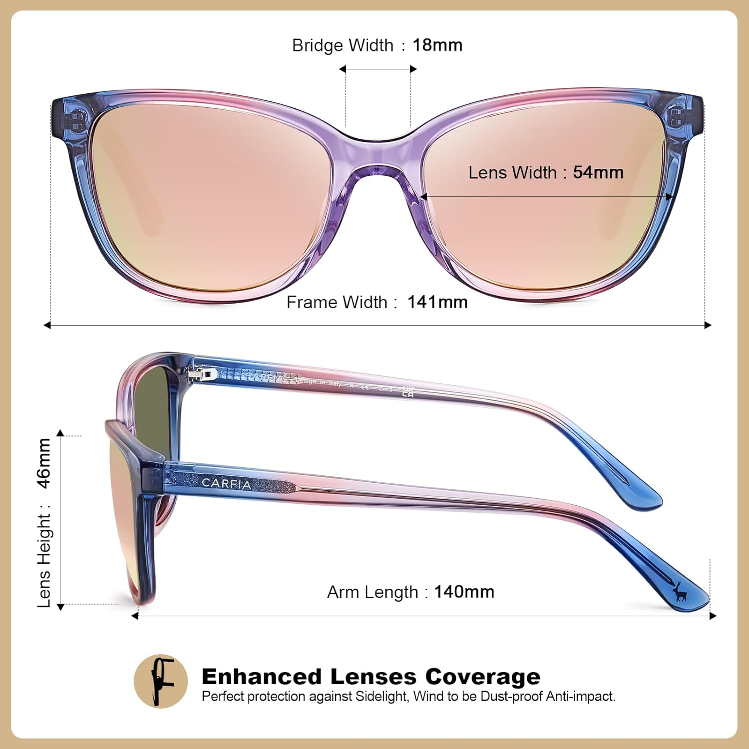 CARFIA Designer Acetate Womens Polarized Sunglasses Fit Most Face Shapes Trendy Shades UV Protection Hypoallergenic Handmade - Image 7