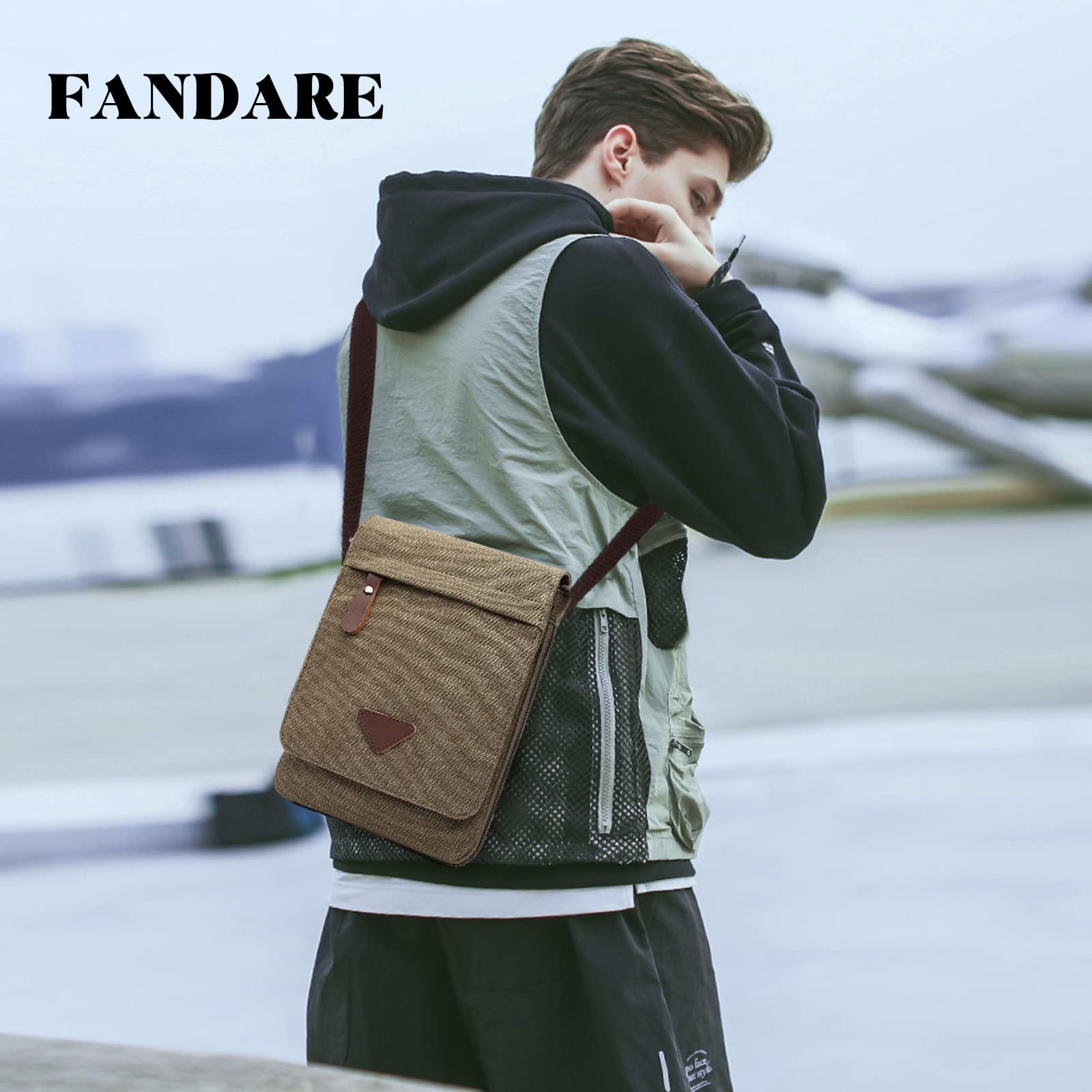 FANDARE Retrò Borse Tracolla Tela Borse a spalla Uomo Borsello Borsa a Tracolla Shoulder Crossbody Bag per scuola Università Business Viaggio Lavoro Borsa a Spalla Verde
