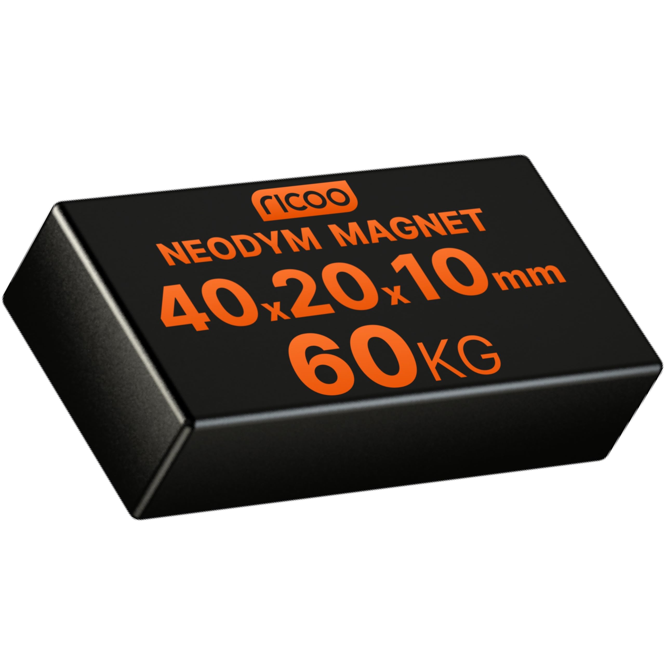 RICOO 40x20x10 Schwarz Neodym Magnet extra stark Whiteboard Magnete für Magnettafel Mini Magneten starker Halt Supermagnete Minimagnete für Kühlschrank Würfelmagnete, 1 Stück