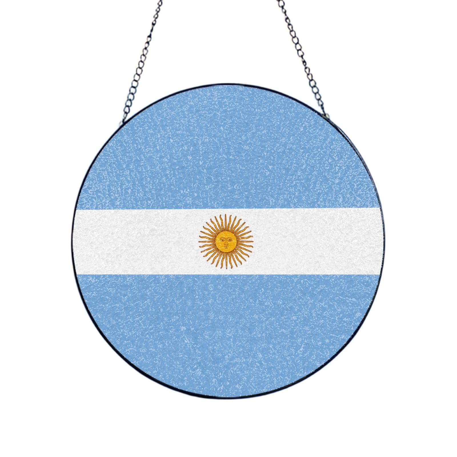 Phayah Argentine Flag Print Glass Window Hanging Sun Catchers Suncatcher Decor For Birthday For Home Garden Porch 6in（15cm）