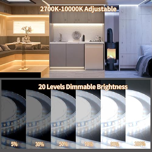 Miniatura 2 de JESLED Luces para debajo del gabinete, tira de luz LED con sensor de movimiento enchufable de 2000 lm de 9.8 pies con adaptador UL, controlador de