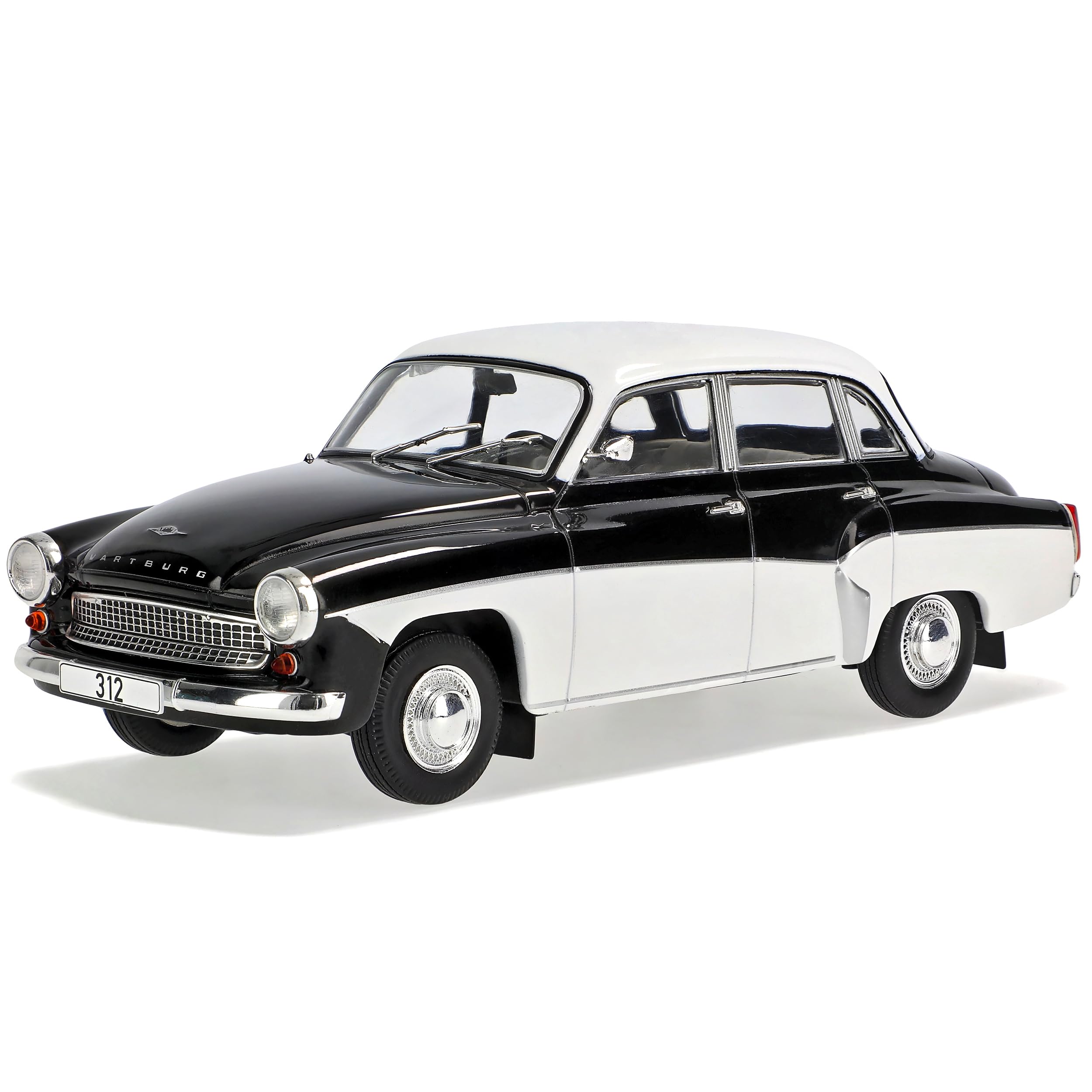 Ixo Wartburg 312 Limousine Schwarz Weiss 1965-1967 DDR 1/24 Whitebox Modell Auto