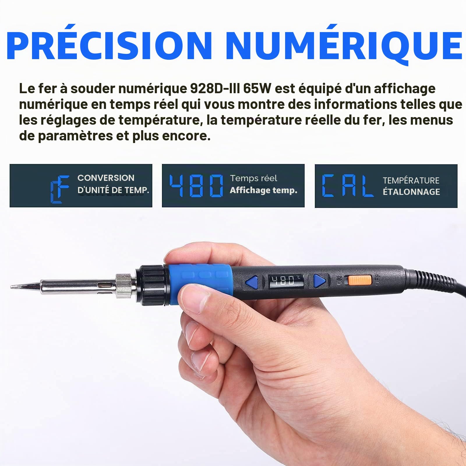 YIHUA 928D-III Fer à souder set avec fonction de stabilisation de la température et affichage LED 3 Pannes à Souder 15g 1.0mm de soudure pompe à dessouder pour le soudage et le dessoudage(EU PLUG)