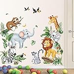 decalmile Jungle Animals Wall Decals Safari Elephant Lion Giraffe Door Wall Stickers Baby Nursery Kids Room Toddler Room Wall Decor