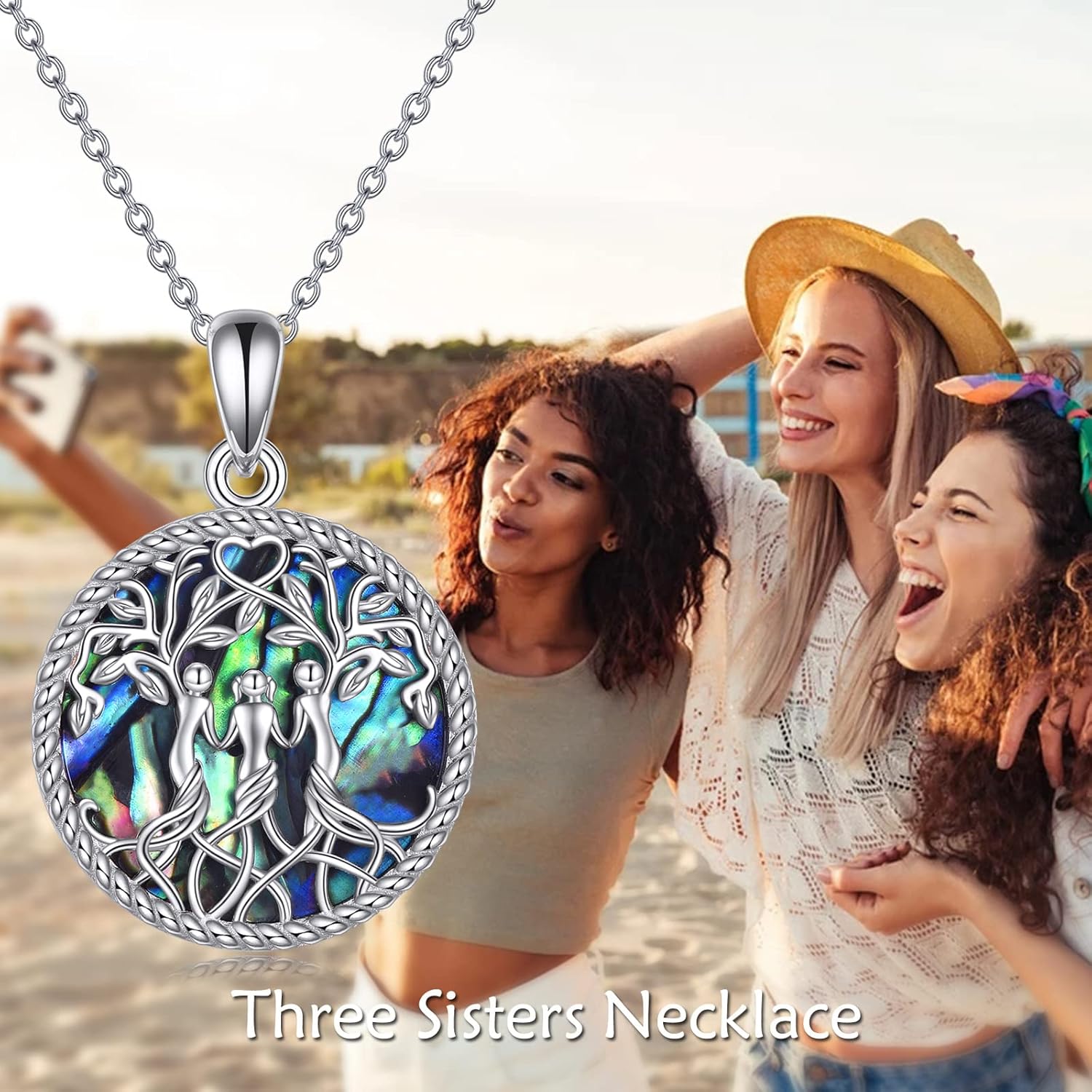 YFN Sterling Silver Tree of Life Abalone/Turquoise Pendant Necklace - Sister Gift for Birthday or Any Occasion - Image 3
