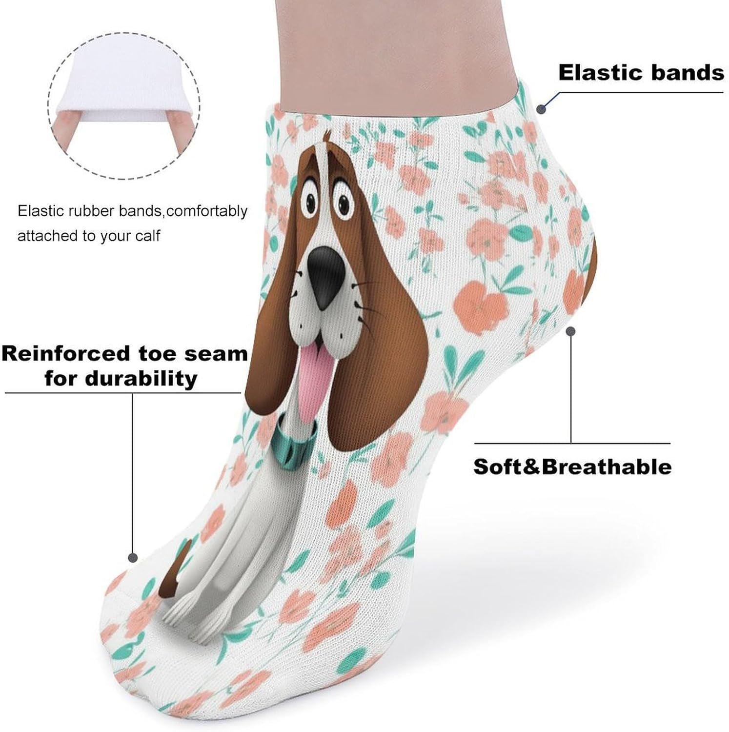 Women's Thin Elastic Socks Low-top Sports Invisible Funny Dog Printed Ankle Socks 5 Pairs Suitable for Travel Commuting Outdoor