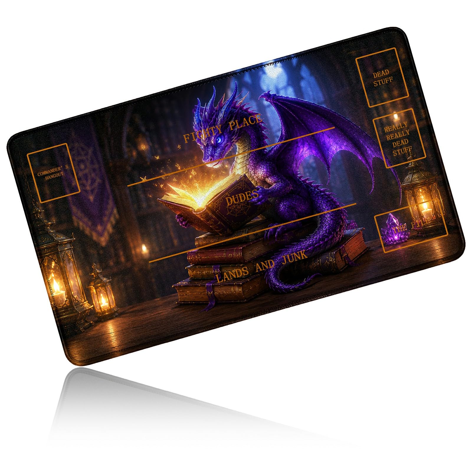 Dikoer for MTG/TCG Playmat w/Zones Commander Deck Gaming Mat, Book Dragon