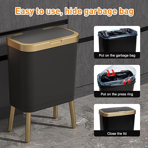 Miniatura 6 de Basurero de baño de 4 galones con tapa, cubo de basura pequeño para cocina, papelera delgada para dormitorio, para oficina, inodoro, sala de estar