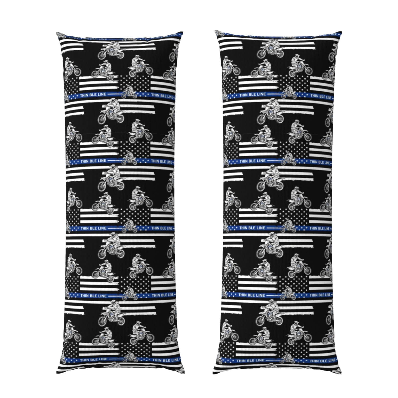 Long Pillowcase 20x60 Thin Blue Line American Flag Motorcycle Dirt Bike, Body Pillow Cover with Hidden Zipper, Premium Quality Velvet, Breathable Rectangular Case for Bed Couch