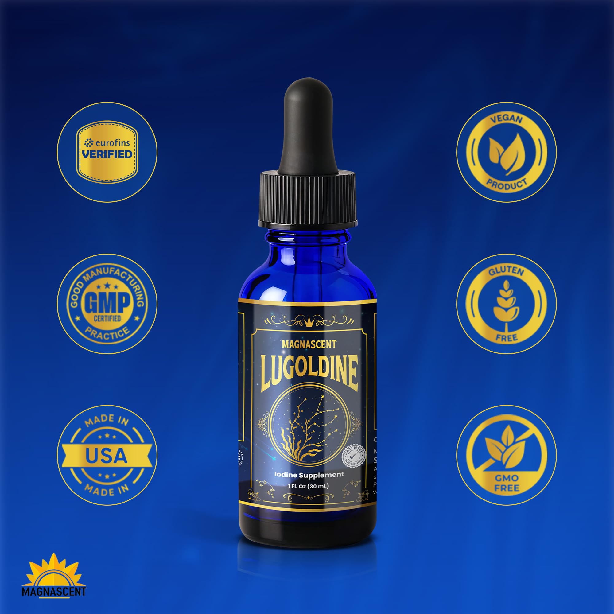 Lugoldine Gouttes d’Iode Activé 30 ml – Procédé Breveté (US20090022816A1), 100% VNR par dose journalière, Sans alcool ni glycérine