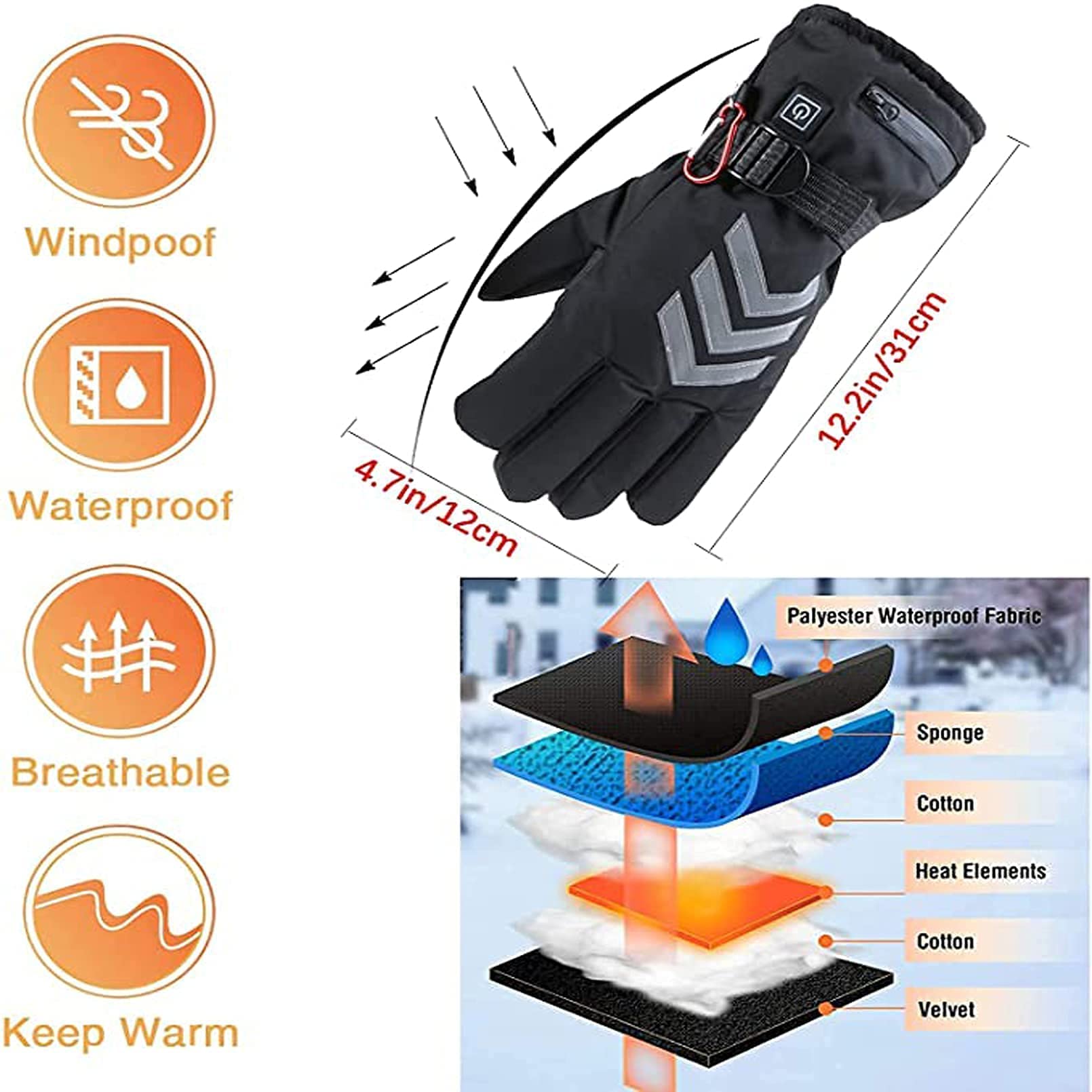 Guantes térmicos eléctricos de Invierno Impermeables a Prueba de Viento Ciclismo Calentamiento cálido Pantalla táctil Guantes térmicos alimentados por batería, 5000 mA