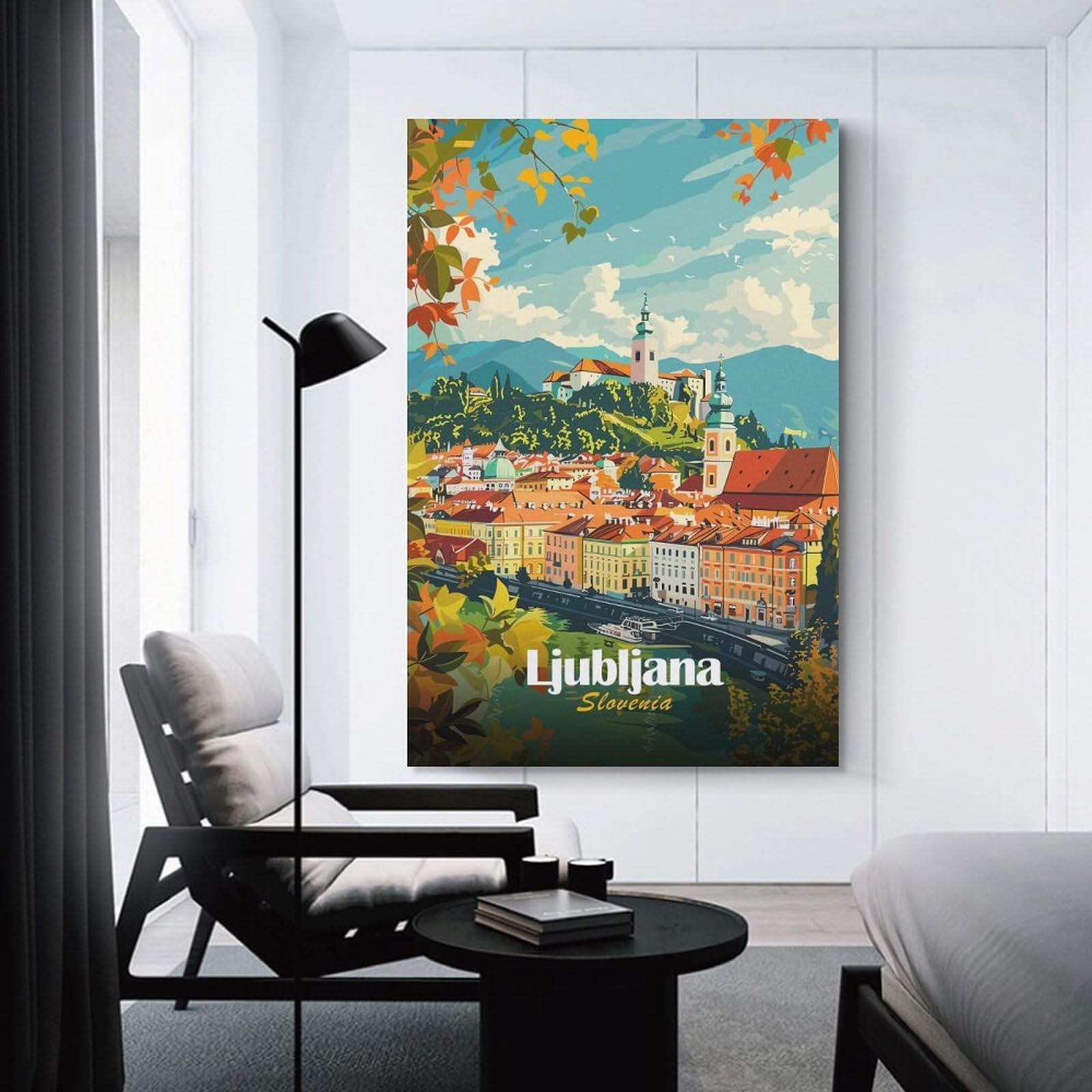 Junmoney Canvas Wall Decor Ljubljana, Slovenia Cityscape, 16x24inch(40x60cm), for Bedroom Decor, Cosy Corners Or Studios, Decorative Wall Art for Cosy Rooms