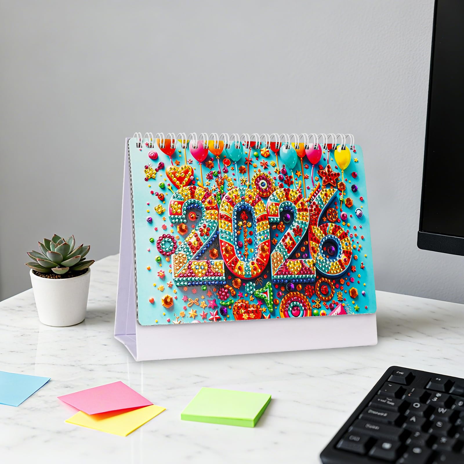 Calendrier Diamond Painting 2026 - Thème Noël - DIY Calendrier De Bureau à Paillettes - 12 Mois - Cadeau Créatif Pour Noël