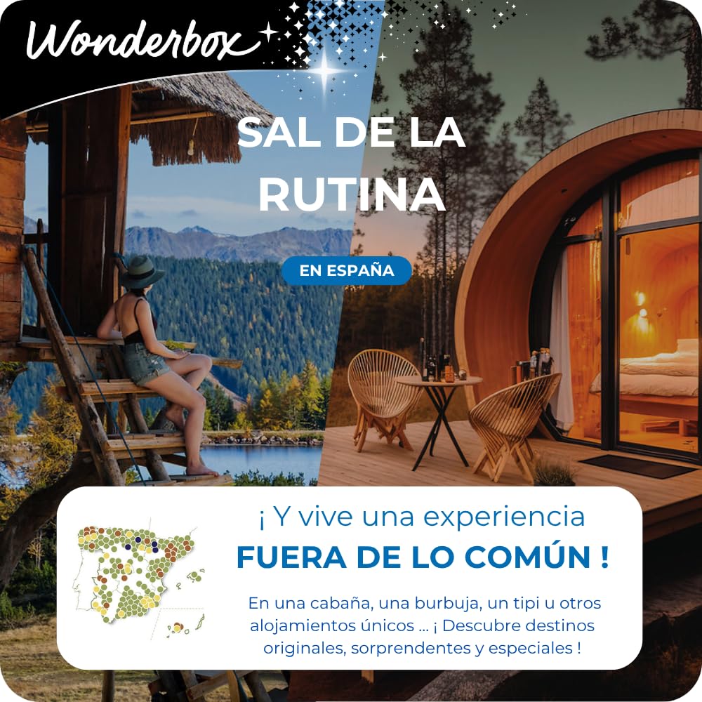 WONDERBOX - Caja Regalo - Insólito - Escapada Mágica - para 2 Personas | 1 o 2 noches con desayuno(s) y cena o bienestar - Más de 230 estancias - Cabañas en los árboles, domos, hoteles temáticos