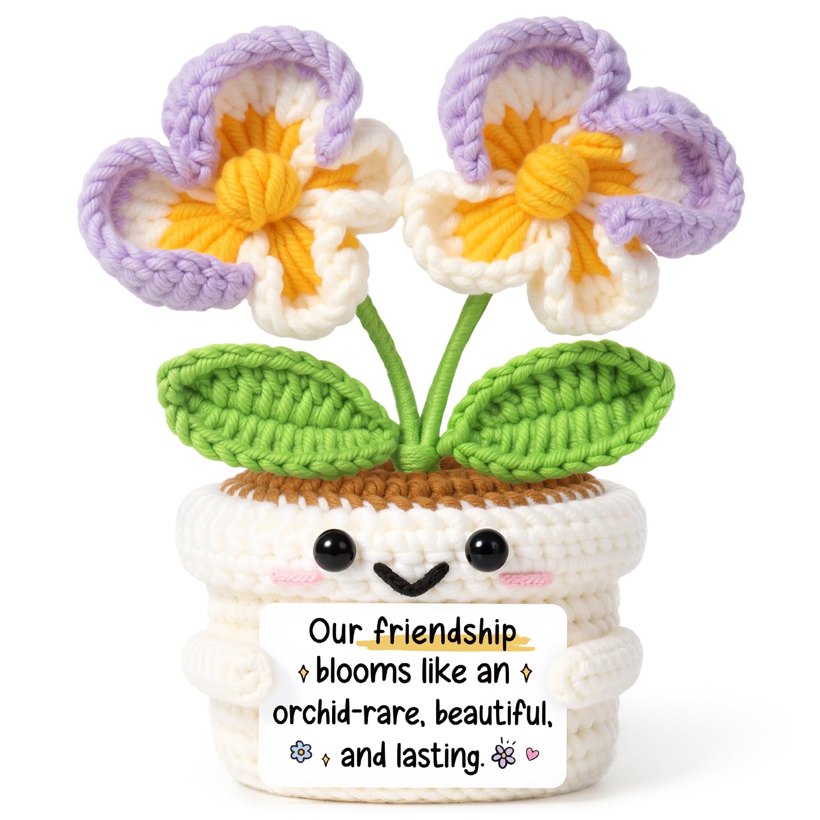 Friendship Gifts for Women, Handmade Crochet Butterfly Orchid with Card, Best Friend Birthday Gifts for Women Female, Friendship Gift for Best Friend Woman Bestie Christmas, Cute Orchid Gift/Decor