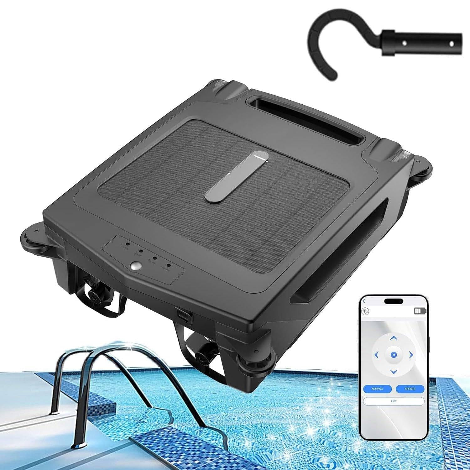 Desnatador solar de piscina, limpiador automático de piscinas con batería de 2500 mAh, cesta de desechos de gran capacidad, limpieza de modo dual, planificación inteligente de rutas