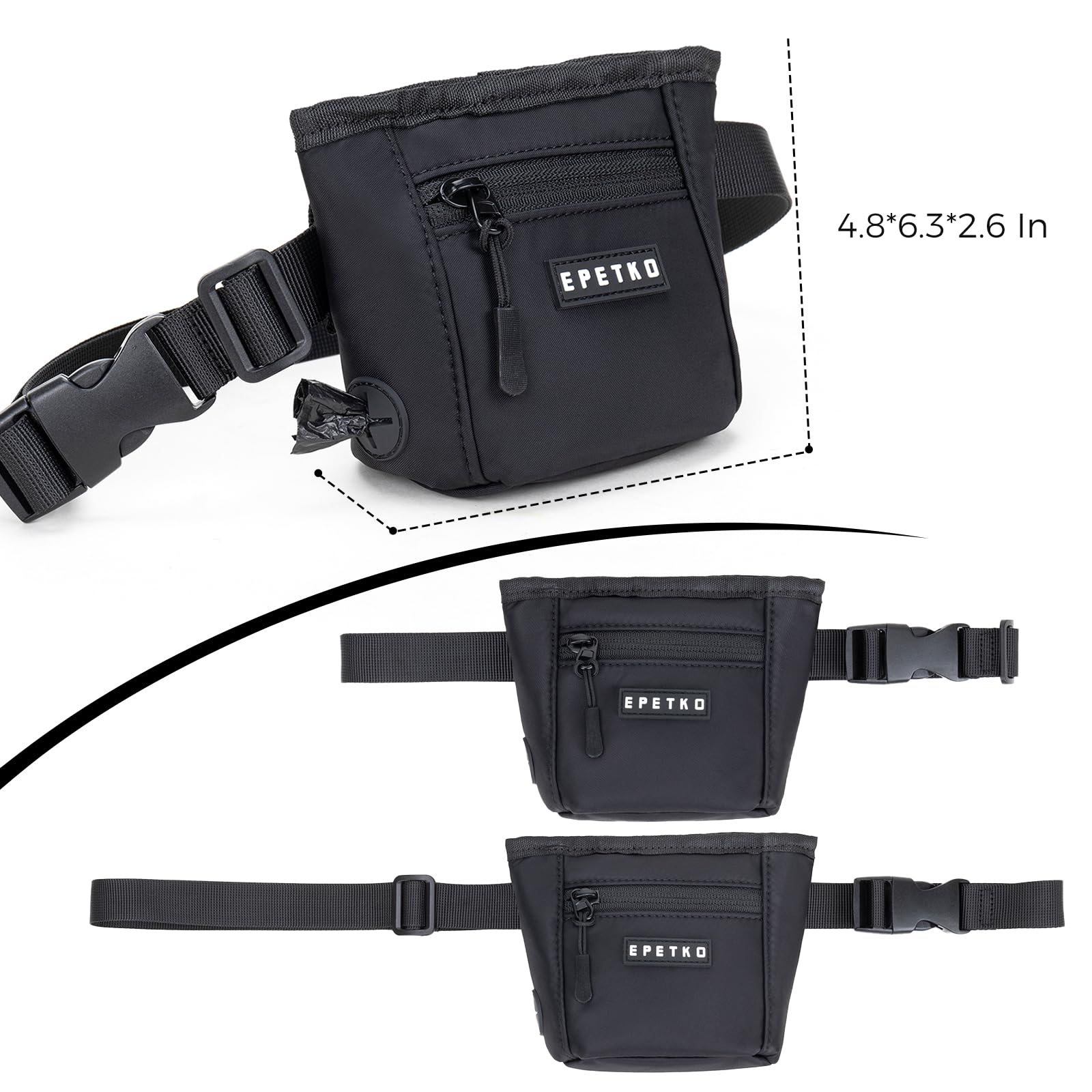 EPETKO Dog Treat Pouch, Powerful Magnet Closure Device Dog Training Treat Bag Large Capacity Pet Treat Pouch with Poop Bag Dispenser Treat Bag for Dog Training with Metal Waistband Clip (Black) - image 5