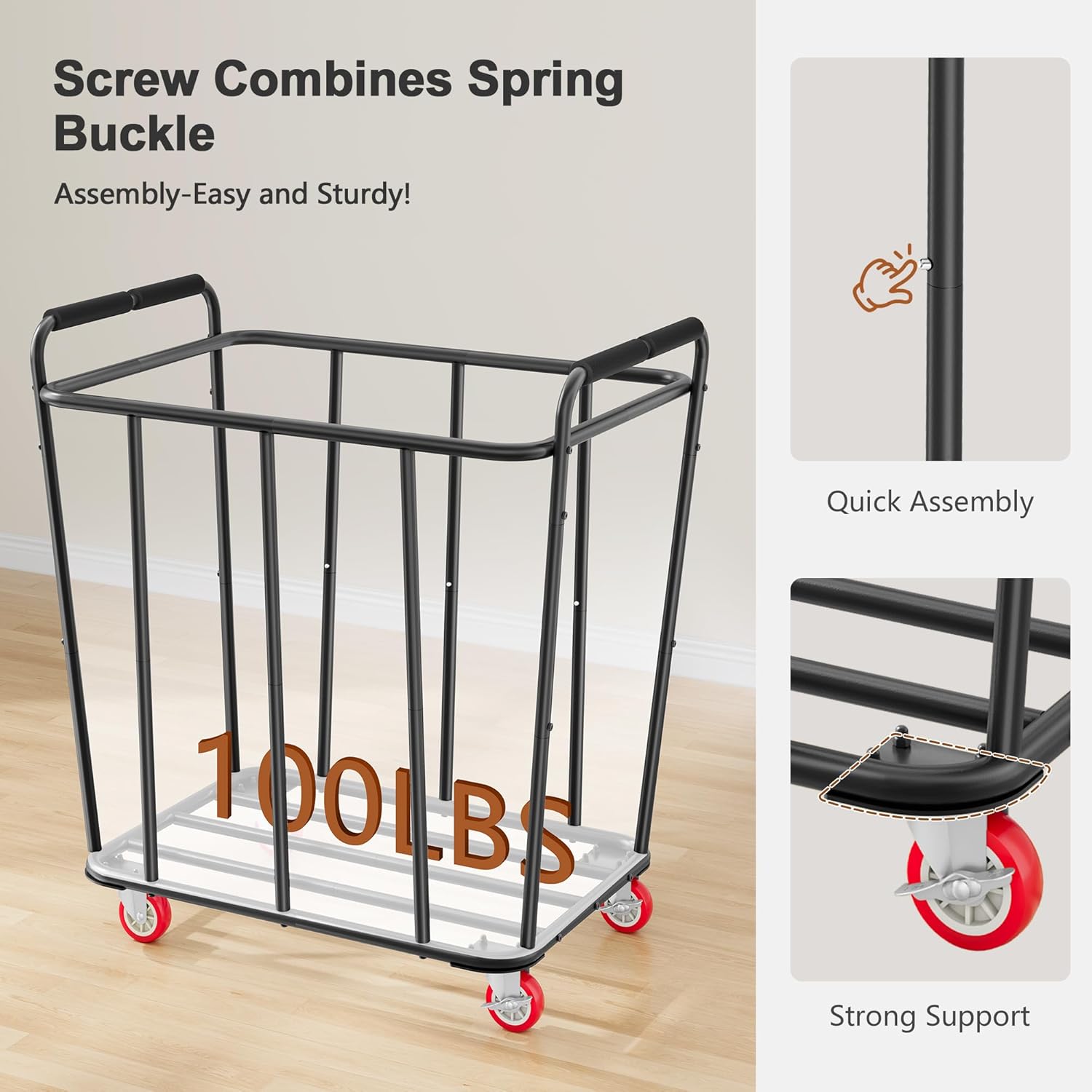 Hoctieon Large Laundry Cart with Wheels, 400L Heavy Duty Laundry Basket Organizer, Rolling Hamper Sorter for Clothes Storage, Industrial Dirty Clothes Hamper for Home & Hotel, Black