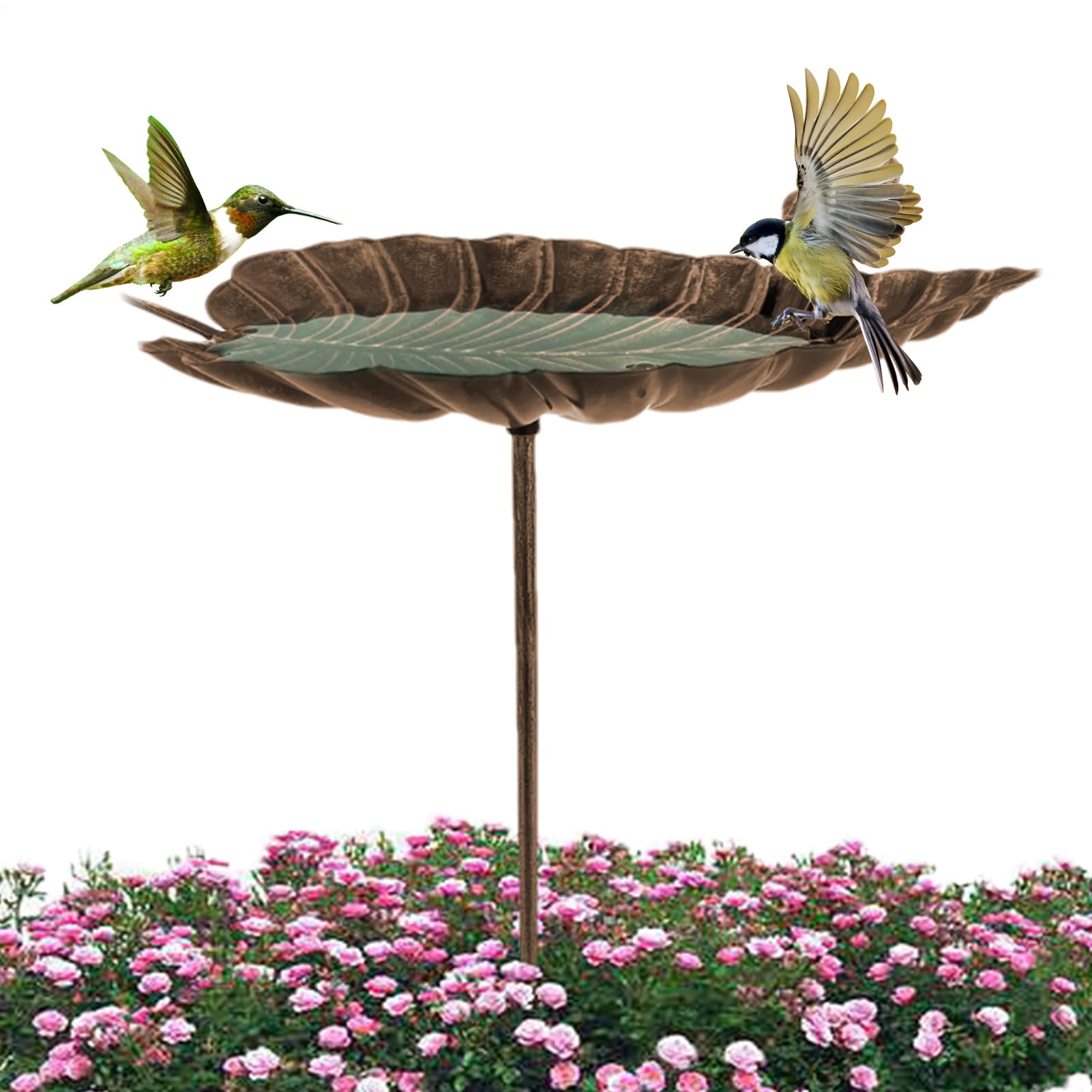 Baño de aves de jardín en hierro fundido con soporte de metal para exteriores y patio