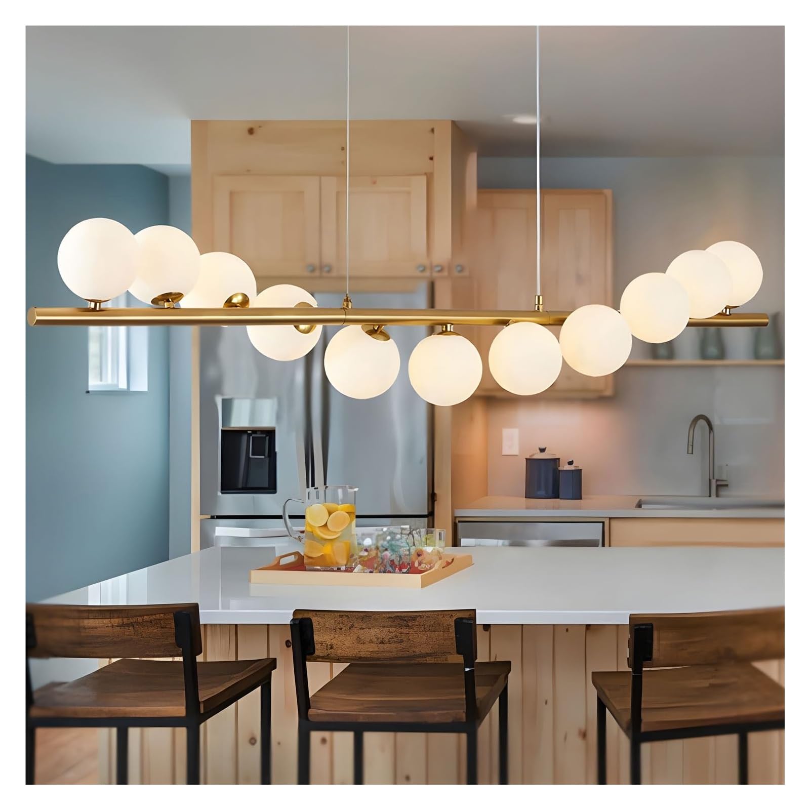 KXEcoLife Chandeliers Ceiling Lights Chandelier, Modern en Glass Ball Dining Room Lighting Fixture, Height Adjustable, Three-Color Dimming,for Roomliving Roomkitchen Island