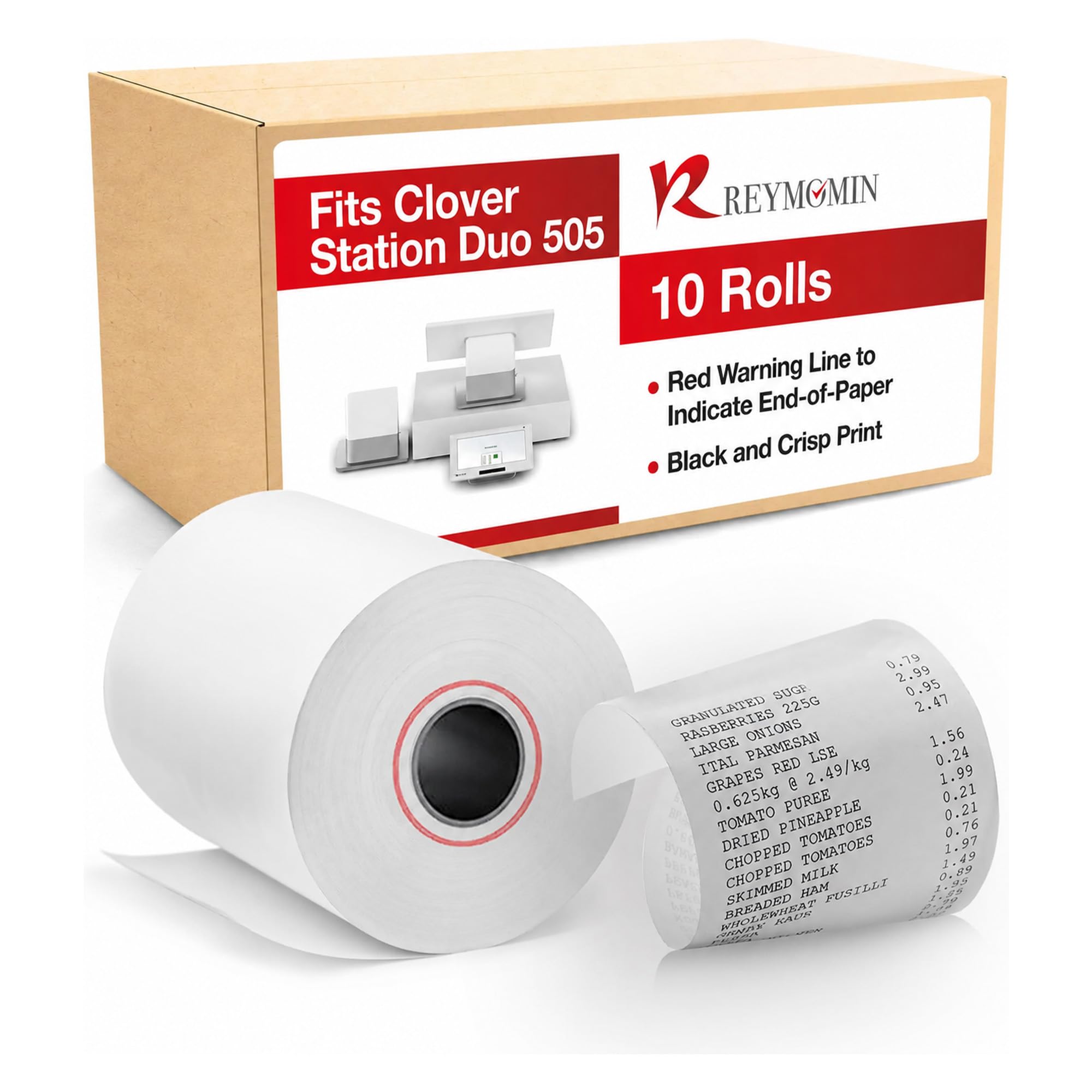 10 rollos de papel de recibo de trébol de 3 1/8 pulgadas x 230 pies, sin BPA, rollos de papel térmico para impresora Clover POS Station P100, P500, P550