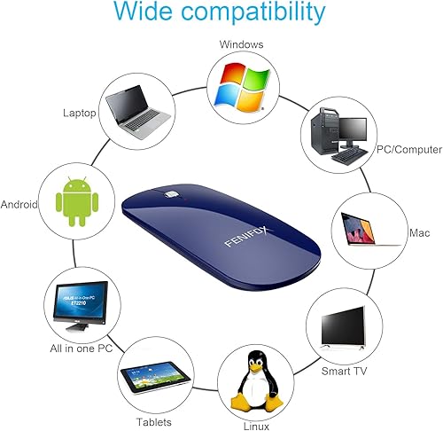 Miniatura 5 de FENIFOX Ratón Bluetooth delgado, silencioso y portátil, portátil, recargable, compatible con laptop, PC, Android Windows Tablet (azul profundo)
