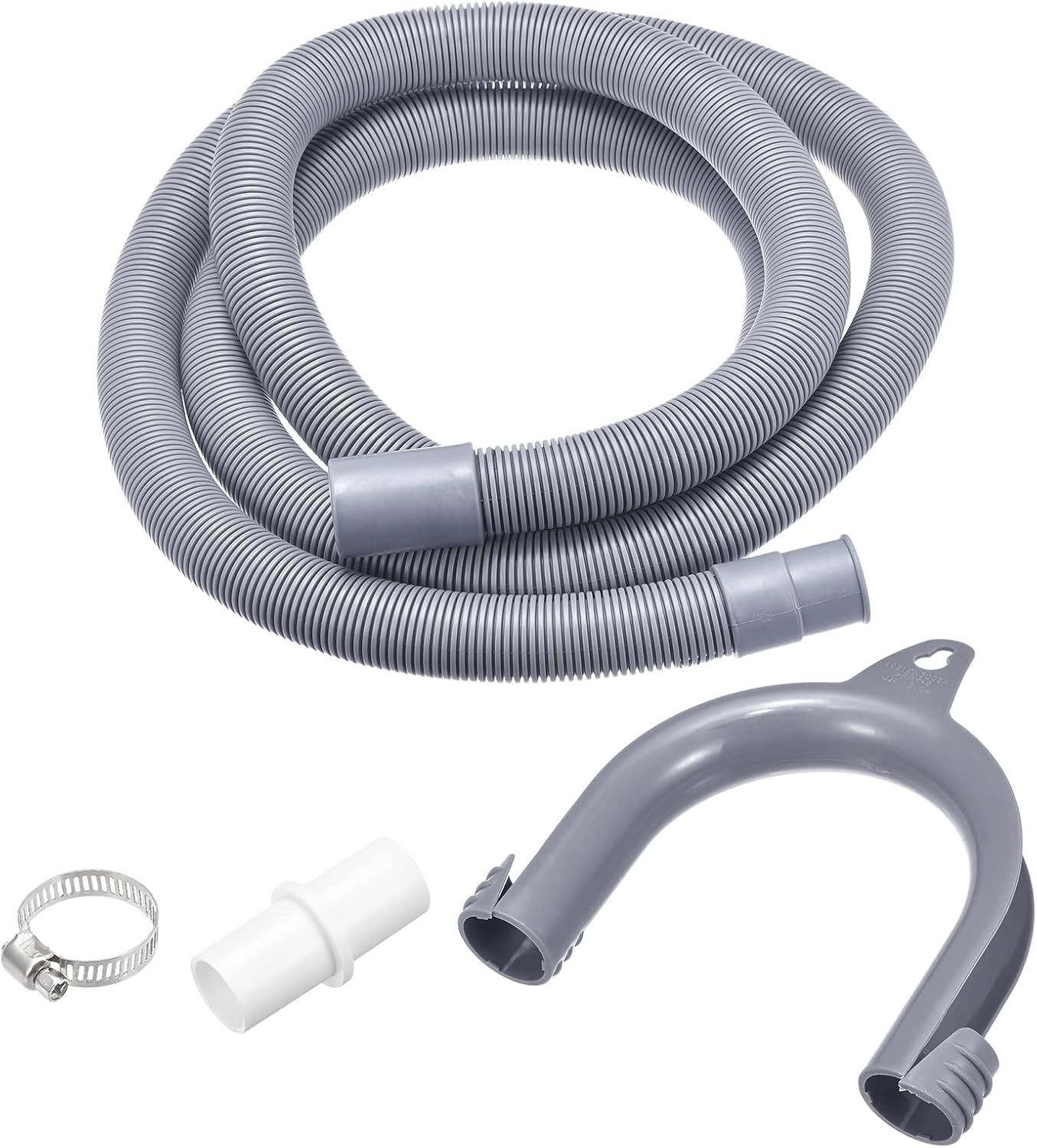 MECCANIXITY Washing Machine Drain Hose Extension Kits 6.56ft Gray for Washing Machine with Extension Adapter, U-Bend Hose Holder, 2 Clamps