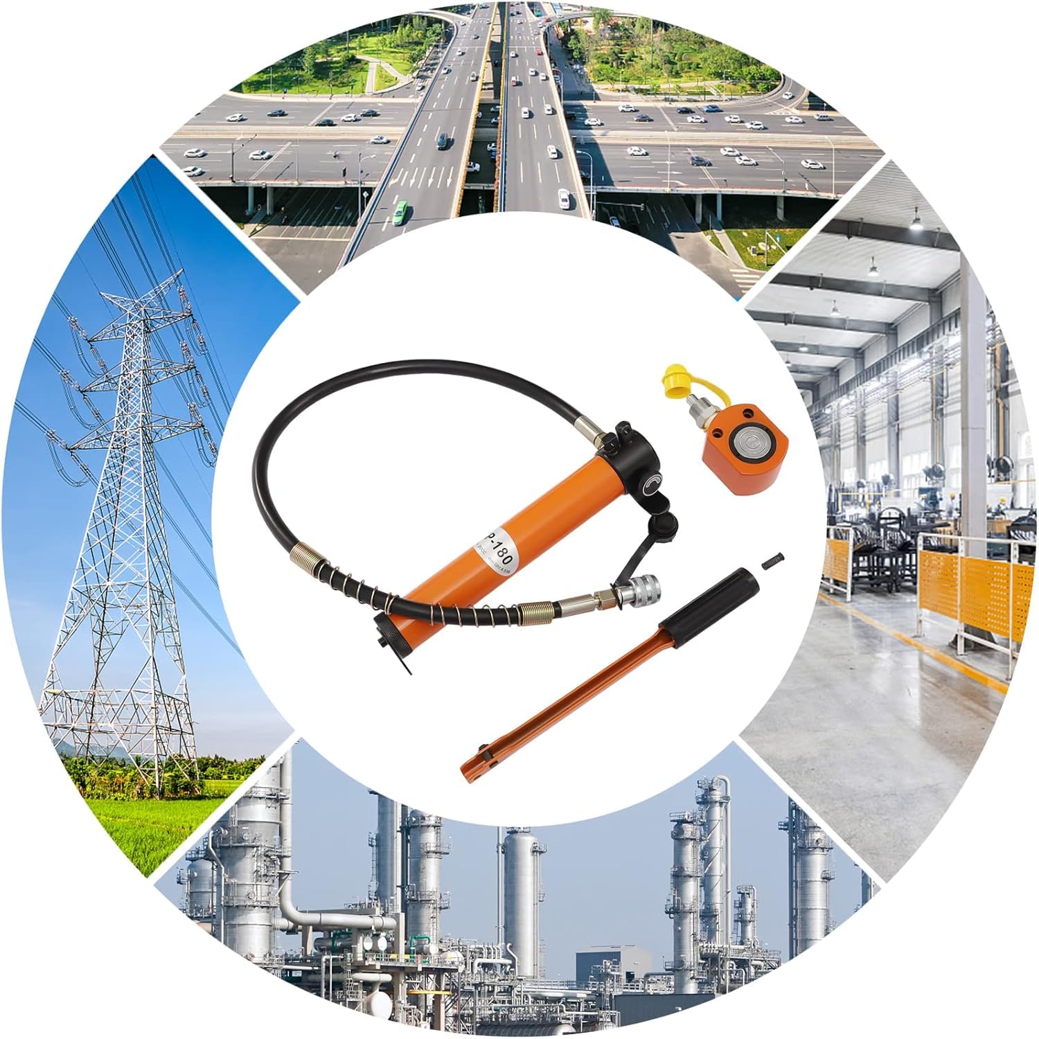 10-Tonnen Hydraulikpumpe & Wagenheber Set, 70MPa Hochdruck, Flachbau-Stahlzylinder für Auto-Reparatur, industrielles Heben, Biegen und Richten - Komplettes Profi-Werkzeug-Set