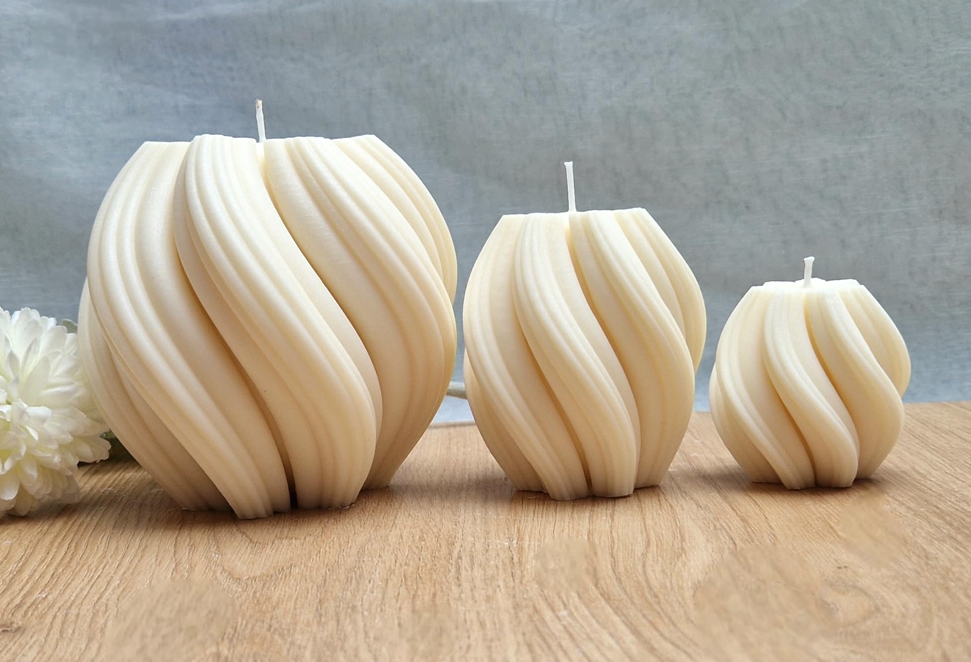 Swirl Kerze 3er Set, XXL Spiralkerze, Welle Twist Geschenkset, Riesenkerze