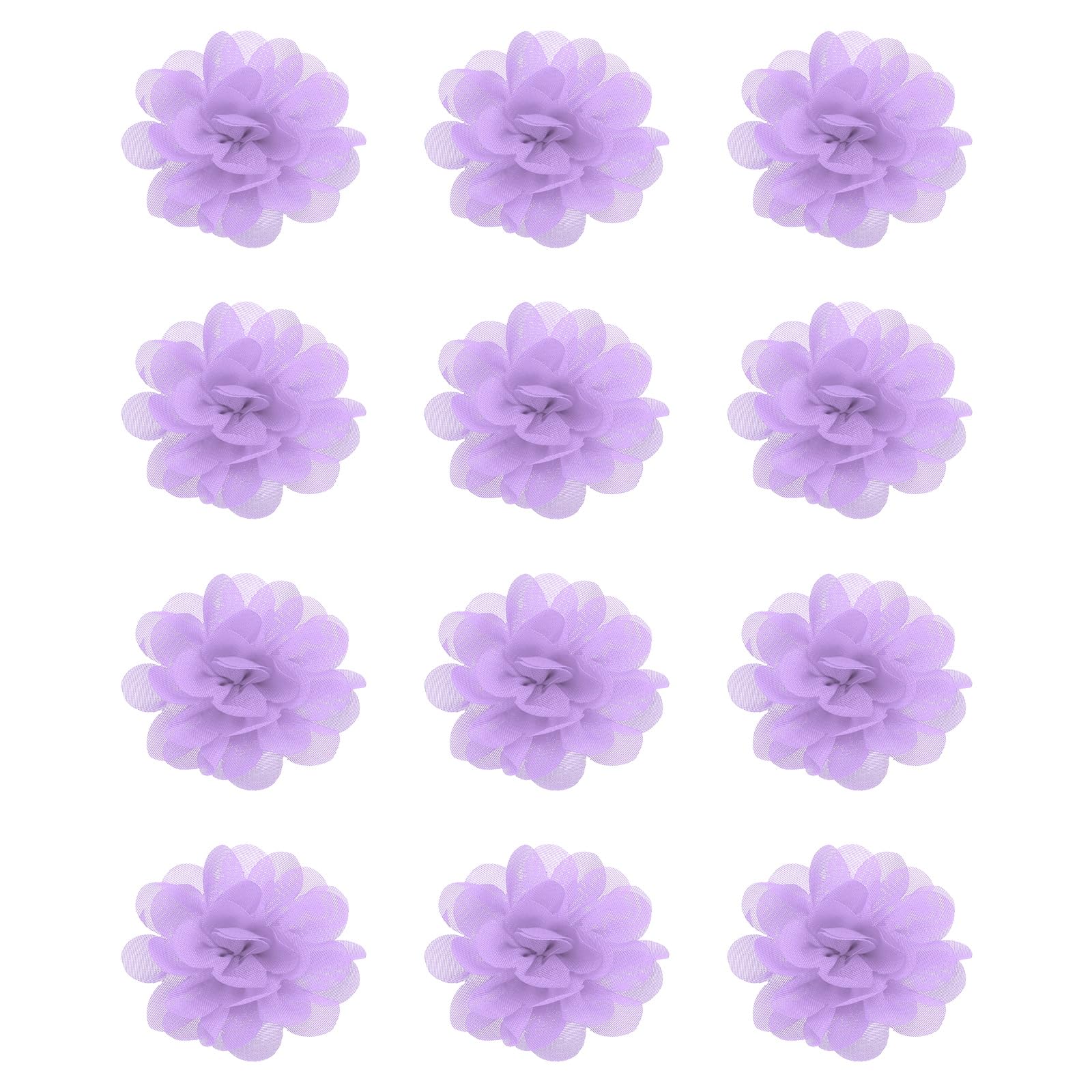 PATIKIL Chiffon Flowers, 12Pcs 2" Sewing Fabric Flower Appliques Embellishments for DIY Crafts Clothing Headbands Wedding Party Decoration, Light Purple