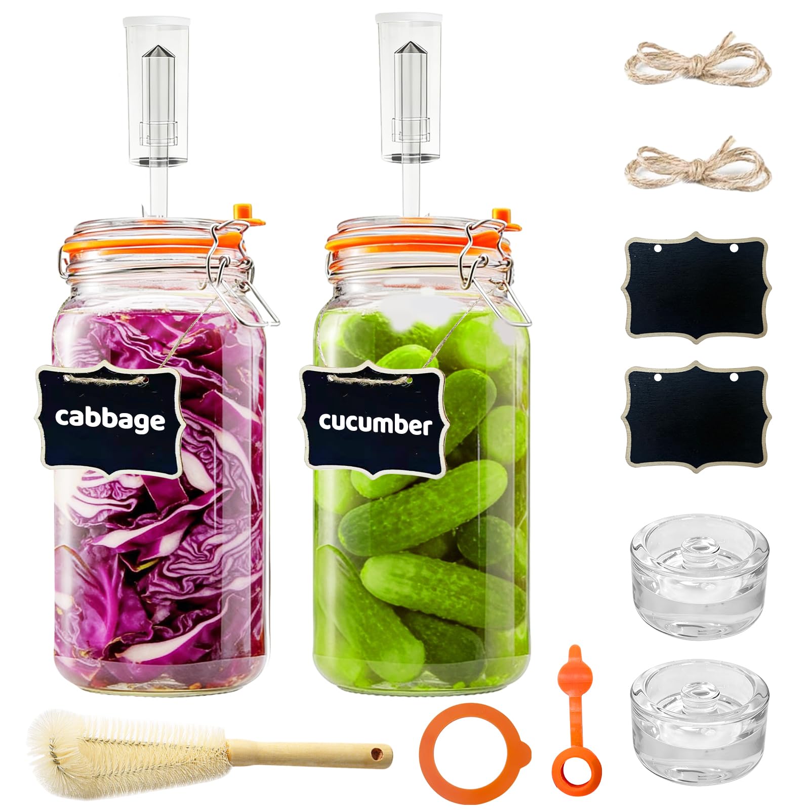 Barattoli per fermentazione in Vetro da 2 l con gorgogliatori e Pesi, per la Produzione di crauti, Kimchi e cetrioli sottaceto - Vasi per fermentazione